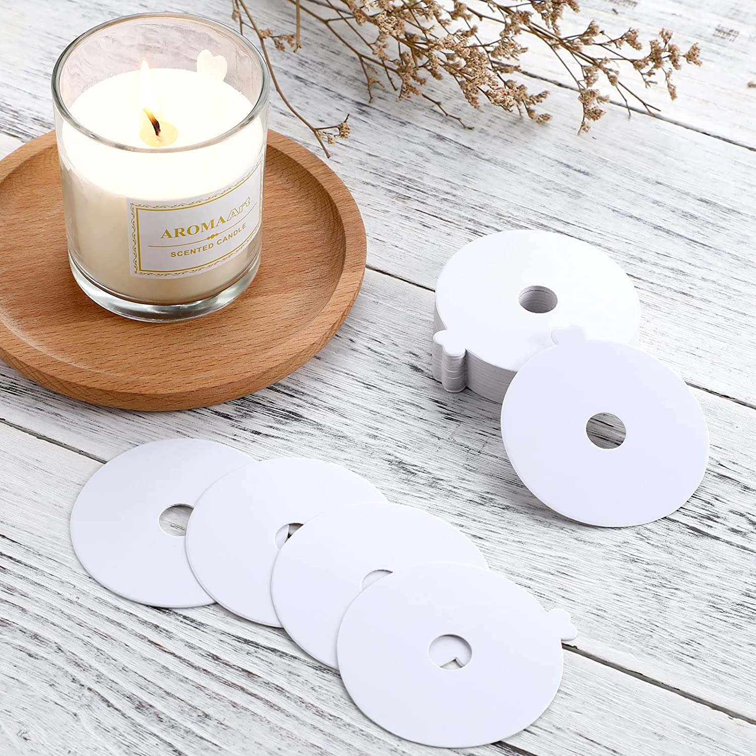 Candle Warning Label - 100 Stück Kerzen-Staubschutz, Papier-Kerzendeckel, Kerzen-Tropfschutz, Kerzenwagen
