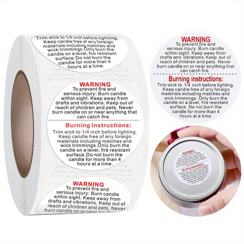 Candle Warning Label - 1 Rolle, 500 Stück Kerzen-Warnetikettenaufkleber, Duftkerzenbehälter,