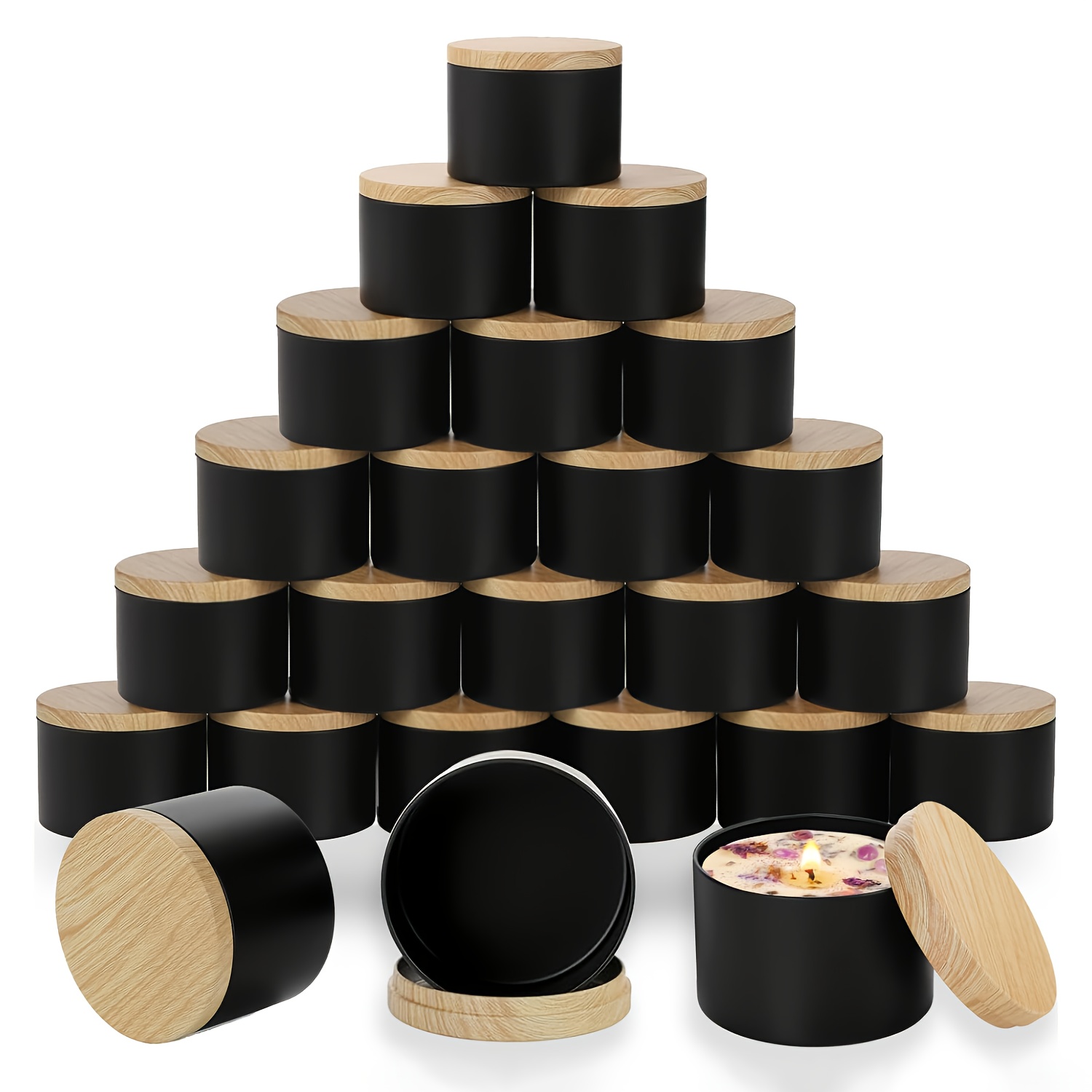 Candle Making Glass Jars - Schwarze Kerzengläser mit Holzdeckeln. 10/12/16 Stück,