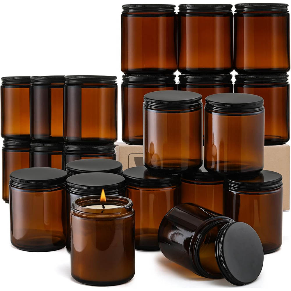 Candle Making Glass Jars - 8oz Bernsteinfarbene Glasgläser mit schwarzen Deckeln