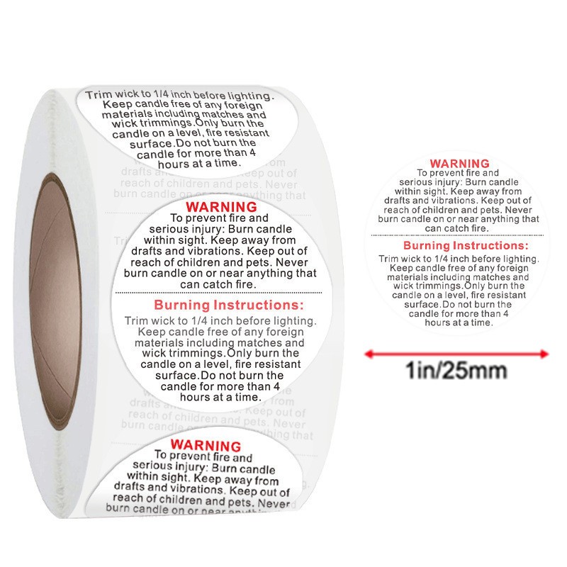 Candle Warning Label - 500 Stück weiße Kerzen-Warnetiketten, 1 Zoll